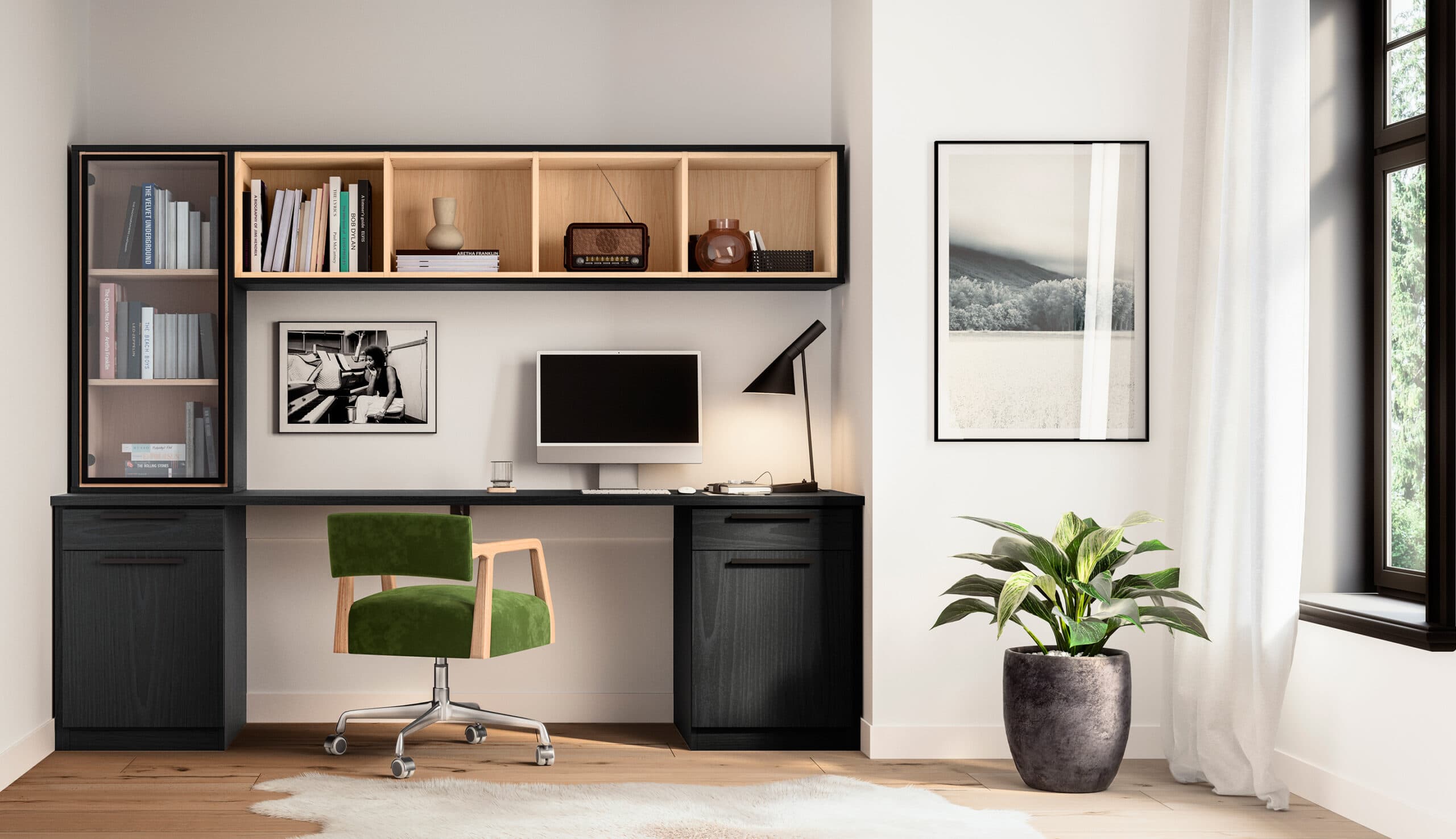 After a professionally designed and installed office solution is added to a home office created by California Closets