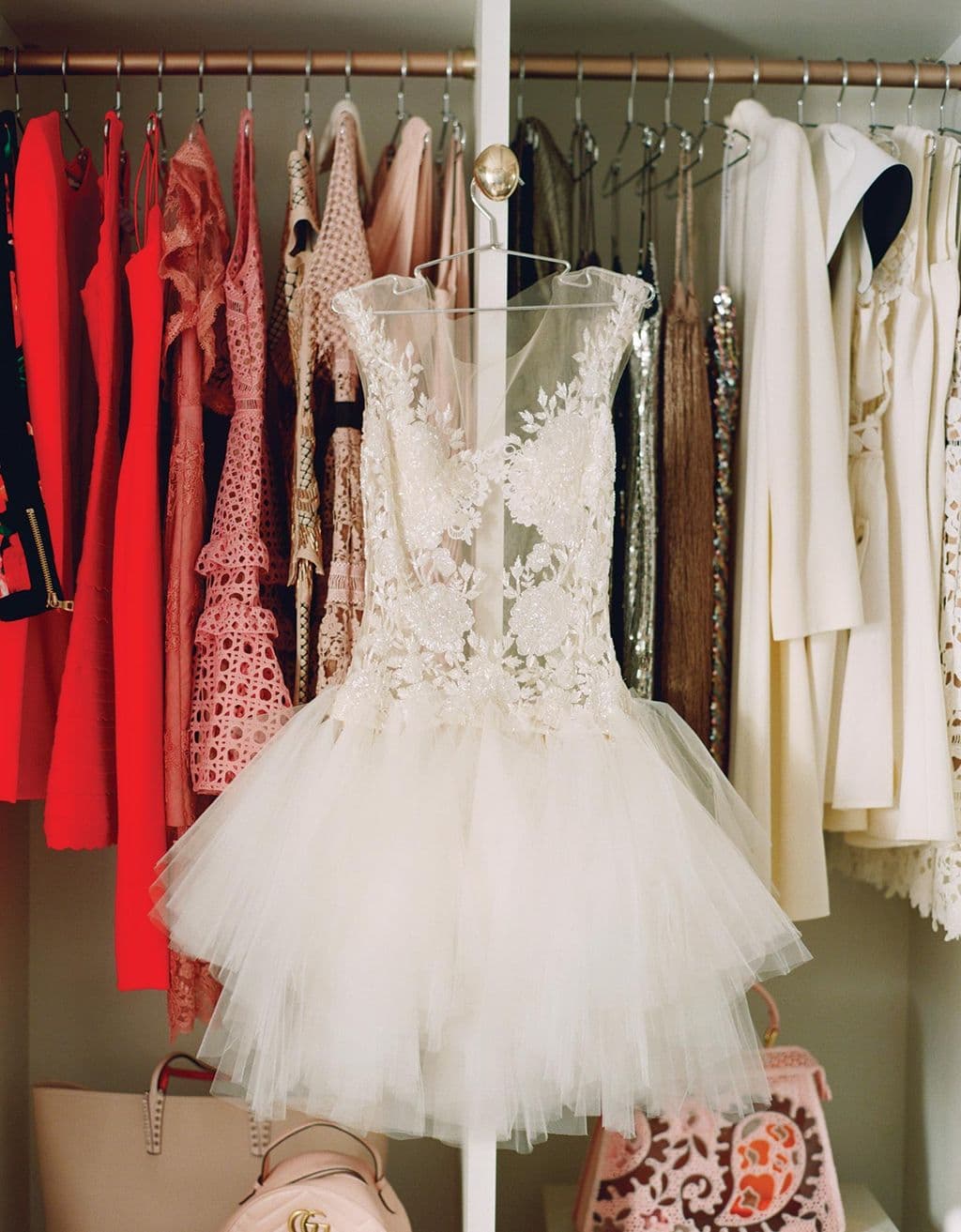 White ballerina gown with lace and tulle in Misty Copeland’s custom closet by California Closets.