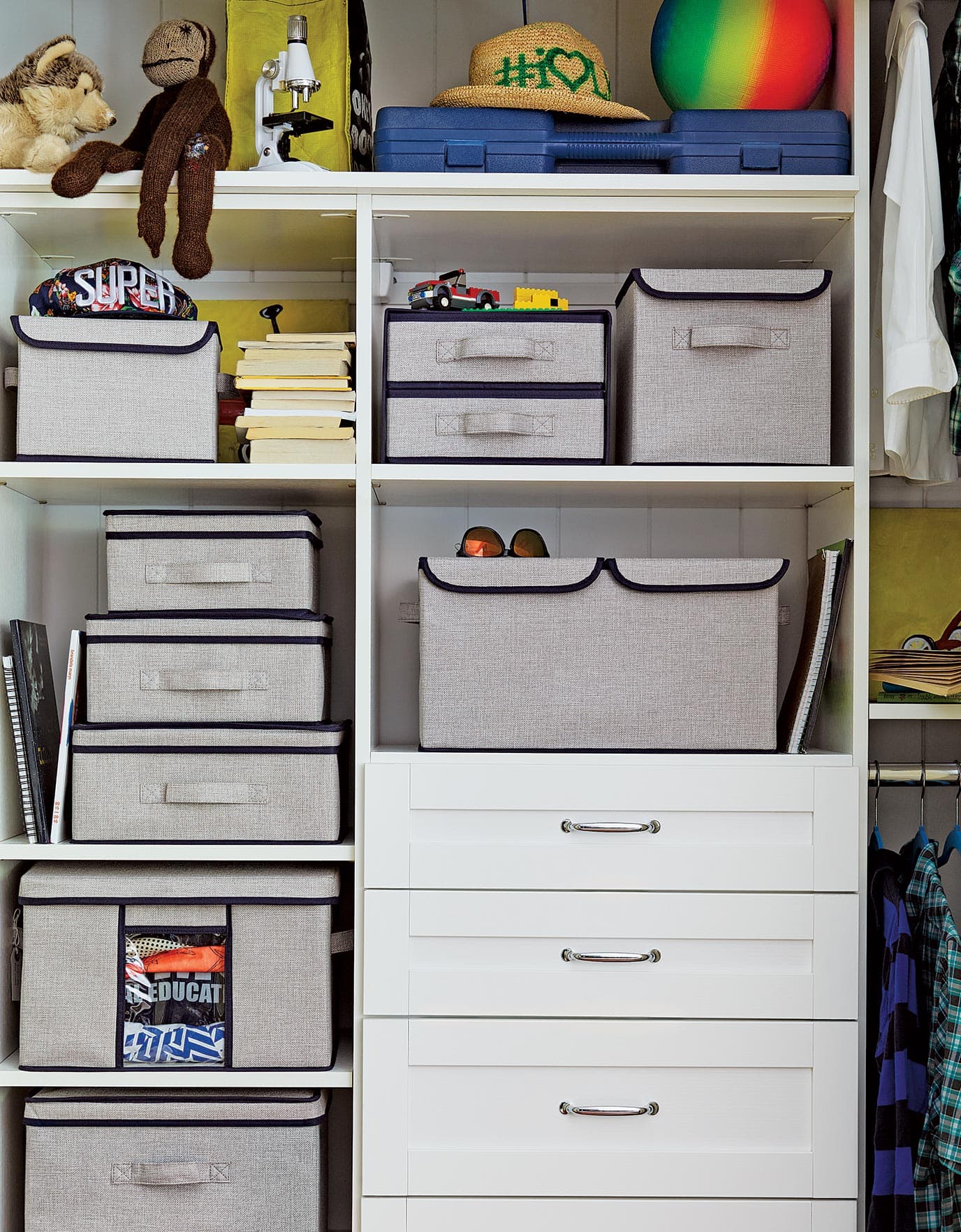 The Kanter boys have storage built-ins in their rooms, to keep everything from sporting equipment to childhood memories organized, California Closets