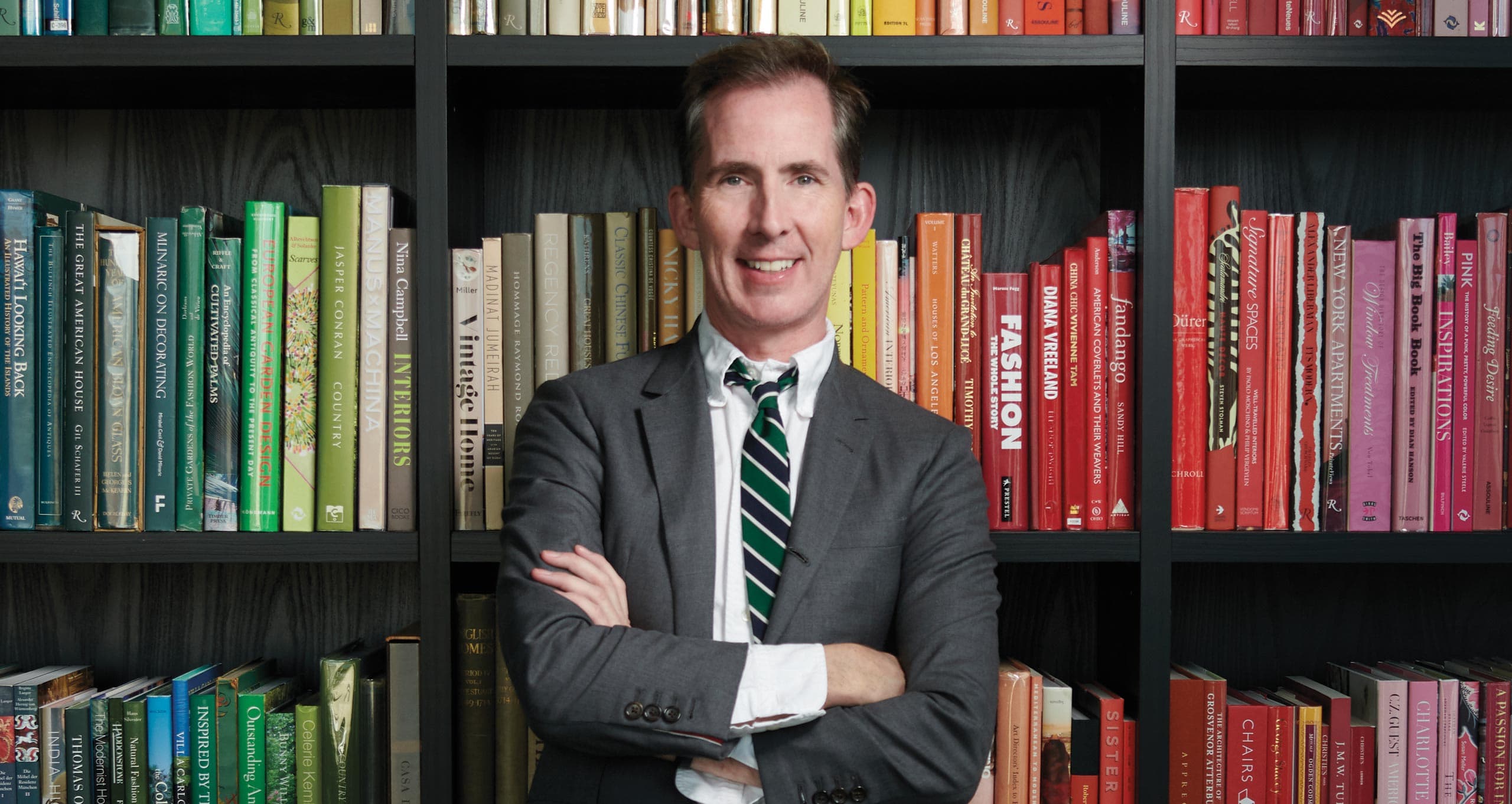 Kevin Sharkey's home library personally curated over the years in a California Closets bookshelves system