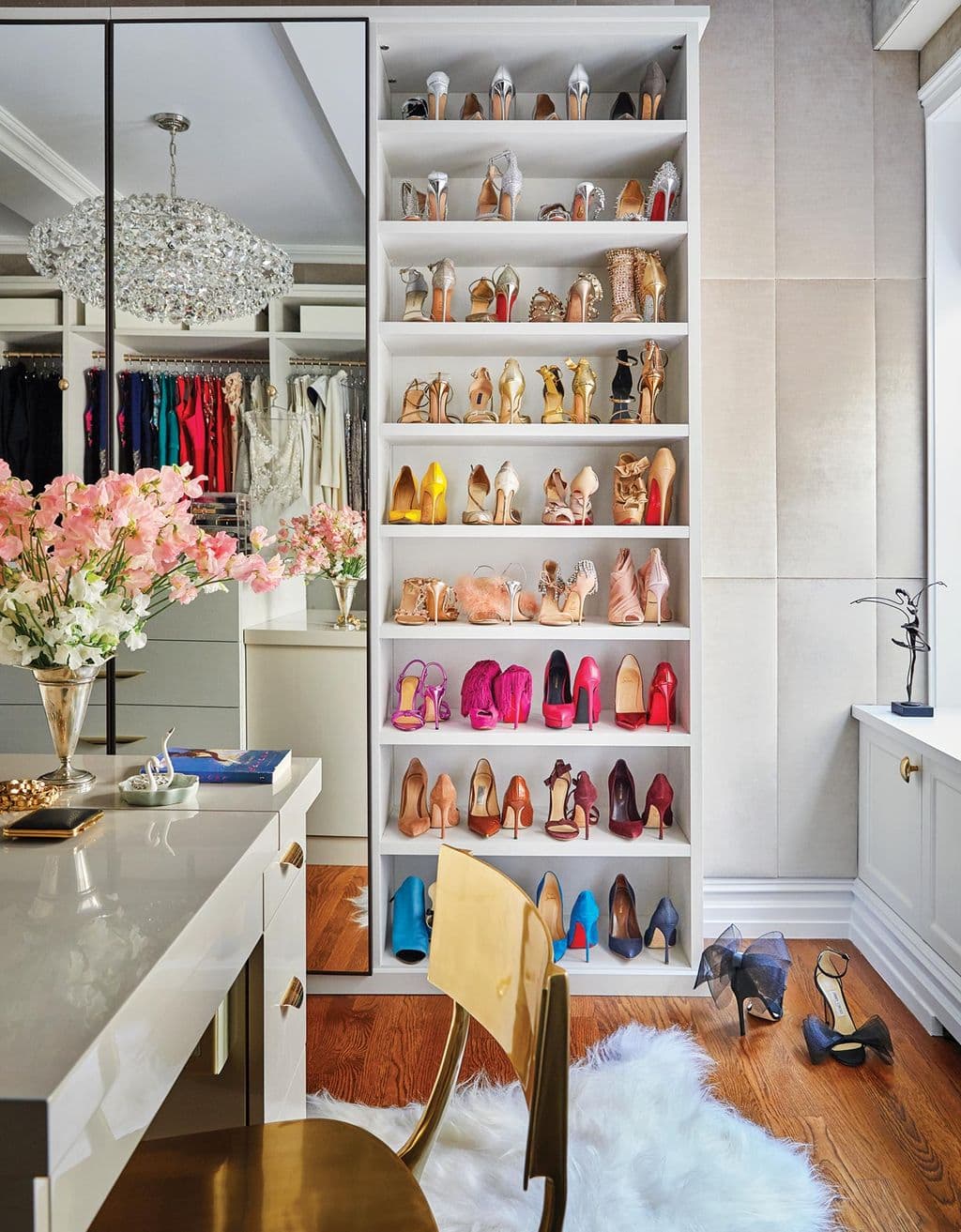 Custom designed and installed shoe closet for Misty Copeland from California Closets